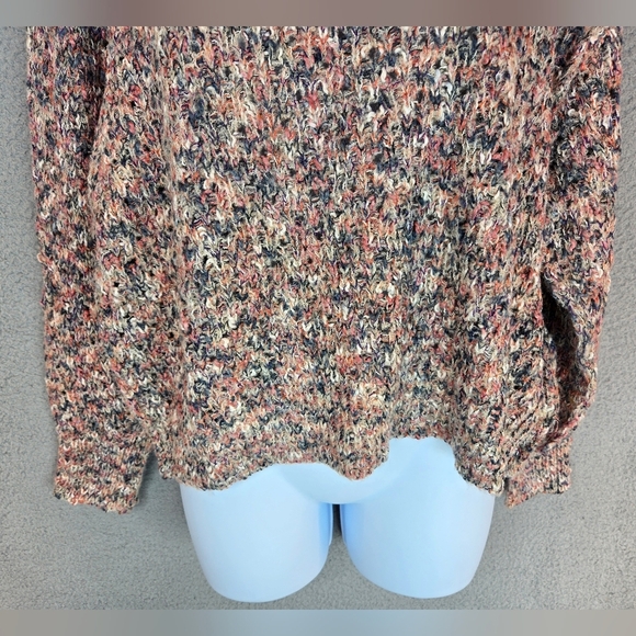 Lush Long Sleeve Sweater Sz S Multicolor Loose Knit Exposed Seams V-Neck Cozy - Picture 3 of 11